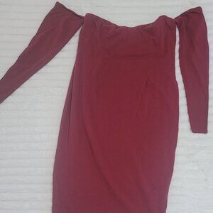 Maroon Off Shoulder Bodycon Dress 2X – Long Sleeve, Date Night, Sexy